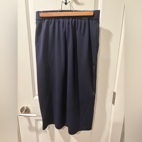 Tibi Navy Elastic-Waist Midi SkirtSize 8